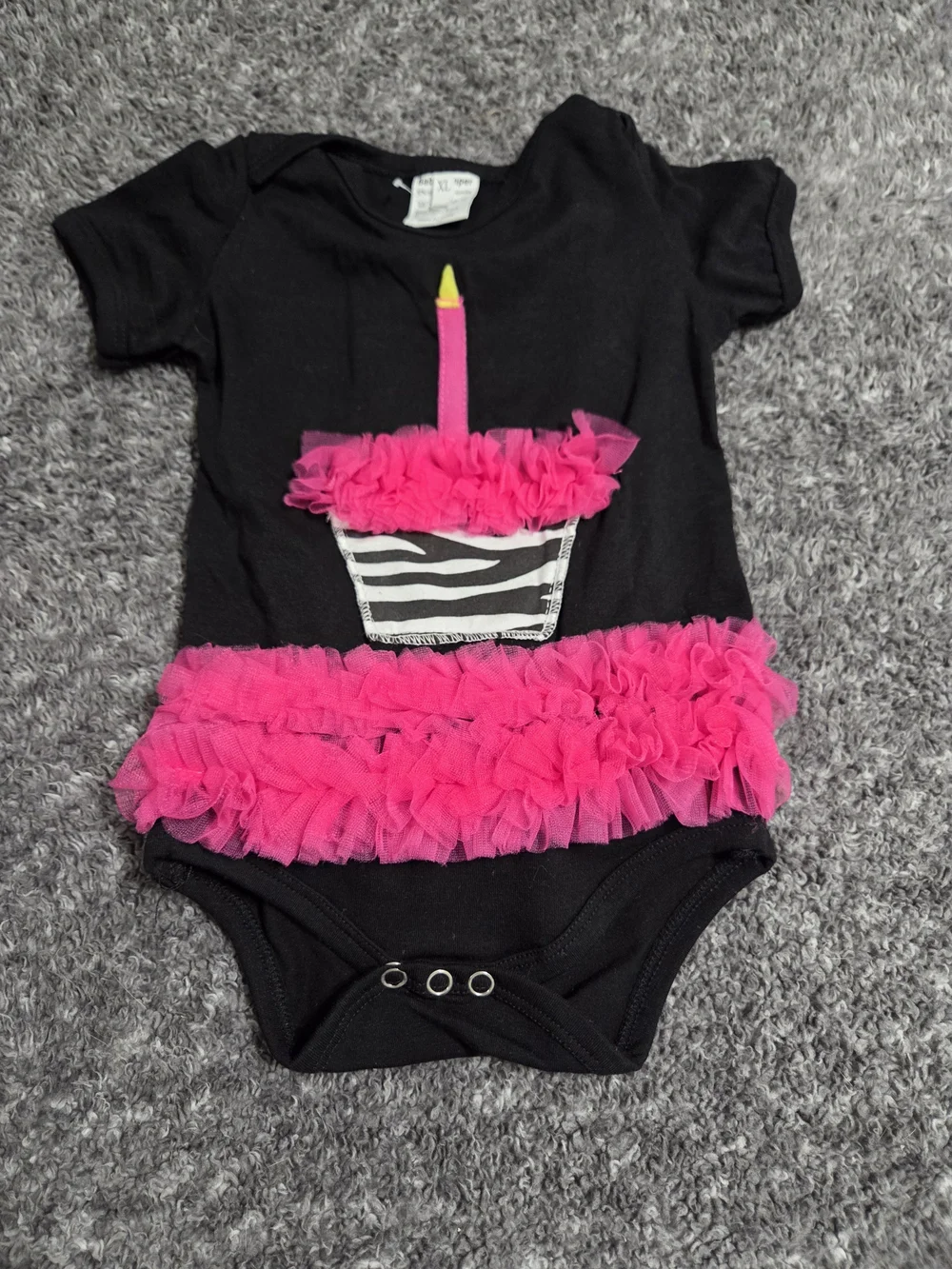 Black & Hot Pink Tulle Cupcake One-Piece Bodysuit - Kids